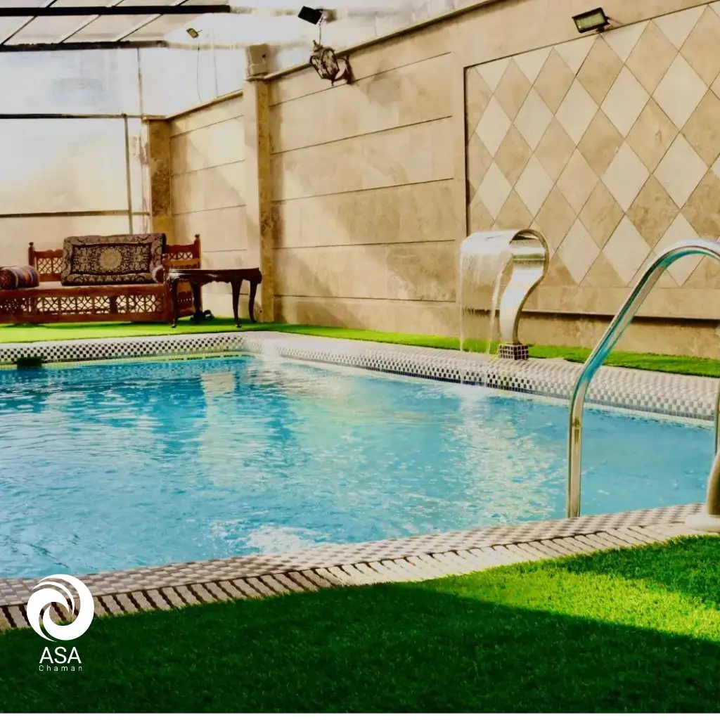 نمونه اجرا چمن مصنوعی دور استخر